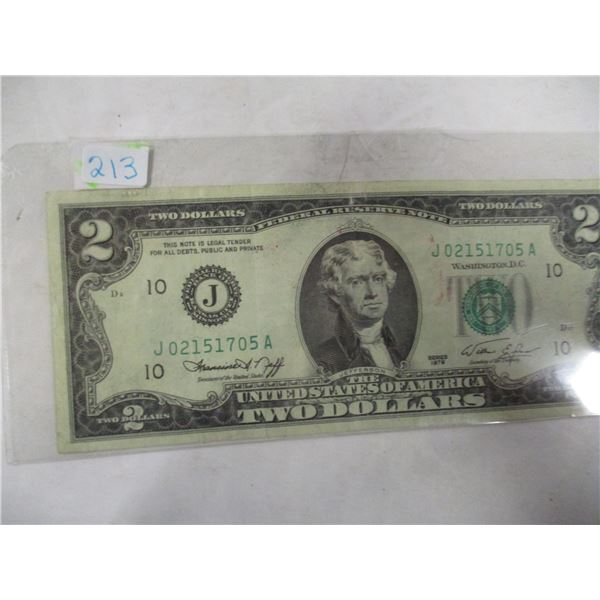 1976 SCARCE GREEN SEAL USA $2 BILL