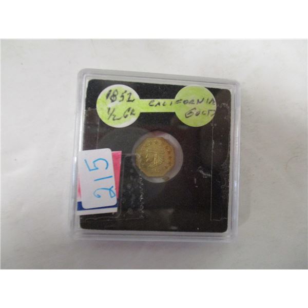 1852 USA HALF GRAM INDIAN HEAD CALIFORNIA GOLD