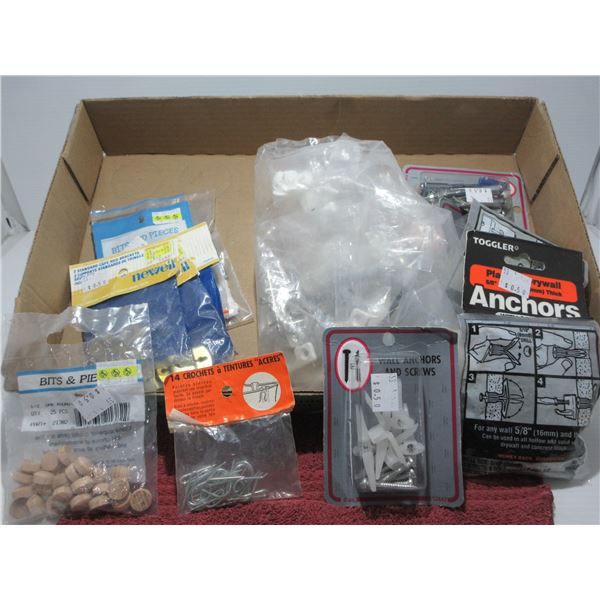 ESTATE:  BOX C/W BITS & PIECES, DRYWALL ANCHORS, ETC