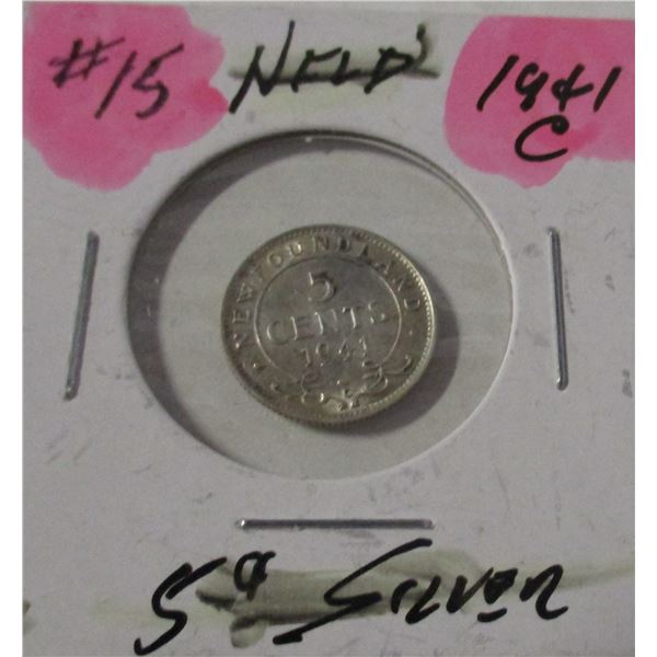 EDMONTON:  1941 C/AU NEWFOUNDLAND SILVER FIVE CENT