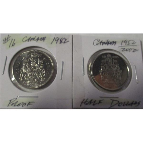 EDMONTON:  1982 & 1952 - 2002 PROOF CANADA HALF DOLLARS