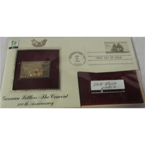 EDMONTON:  GERMAN SETTLERS 300TH ANNIVERSARY GIRST DAY ISSUE 22 KT GOLD SHIELD STAMP