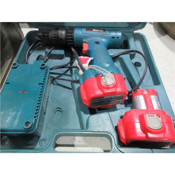 MAKITA 9.6 VOLT DRILL, 2 BATTERIES, CHARGER, & CASE