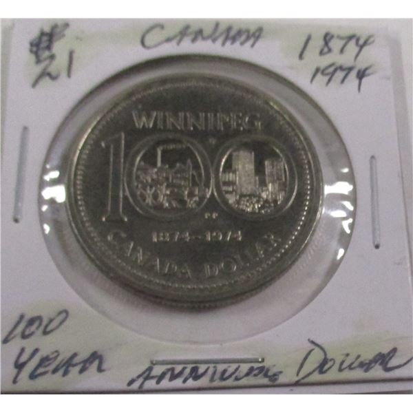 EDMONTON:  1874 - 1974 (100 YEAR ANNIVERSARY) WINNIPEG DOLLAR