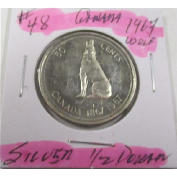 1967 CANADA WOLF SILVER HALF DOLLAR