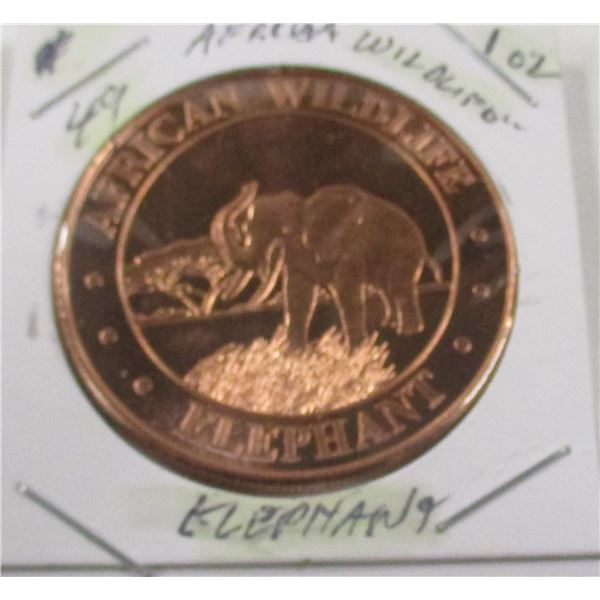 1 OZ AFRICAN WILDLIFE ELEPHANT COPPER COIN