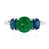 Image 4 : Platinum 2.89 ctw GIA Round Green Tsavorite & Oval Sapphire Three 3 Stone Ring