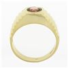 Image 7 : Mens 14k Gold 1.50 ctw Round Burnish Bezel Rhodolite Garnet Solitaire Grooved Ri