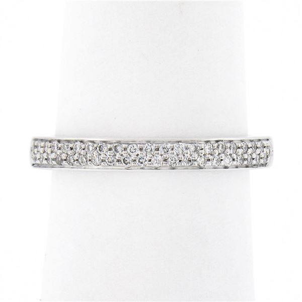 Classic 18k White Gold 0.15 ctw Round Pave Diamond Dual Row Wedding Band Ring