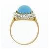 Image 8 : Antique 18k Rosy Gold Platinum Oval Cabochon Persian Turquoise Diamond Halo Ring