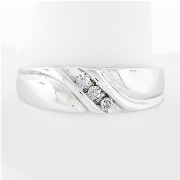 Men's Keepsake 14k White Gold 0.10 ctw Diamond Diagonal Channel Wedding Band Rin