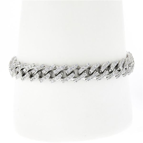 14K White Gold 5 ctw Round Diamond Covered Cuban Curb Link 9mm Wide Chain Bracel