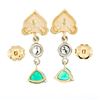 Image 3 : Vintage 14k Gold 1.28 ctw Trillion Emerald & Diamond Fleur De Lis Enamel Earring