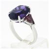 Image 9 : Vintage 18K Gold Large Oval Amethyst w/ Trillion Rhodolite Garnet 3 Stone Ring