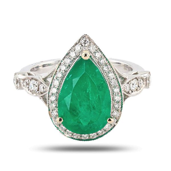 3.94 ctw Emerald and 0.53 ctw Diamond 18K White Gold Ring