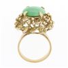 Image 7 : Vintage 14k Gold Oval Cabochon Jade Solitaire Free Form Dual Halo Cocktail Ring