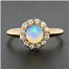 Image 2 : Antique Victorian 14K Gold Round Opal Solitaire Diamond Halo Petite Cluster Ring