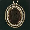 Image 6 : Vintage 14k Yellow Gold Carved Cameo w/ Seed Pearl Frame Halo Pendant Necklace