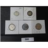 Image 1 : 580 5–CANADIAN SILVER COINS 2-DIMES 1920,3- QUARTERS 1942,49,68