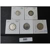Image 4 : 580 5–CANADIAN SILVER COINS 2-DIMES 1920,3- QUARTERS 1942,49,68