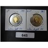 Image 2 : 2 - CanadIan Toonies - 24kt Gold Inlay - Sterling Silver Proof Coins 1997,1999