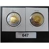 Image 1 : 2 - CanadIan Toonies - 24kt Gold Inlay - Sterling Silver Proof Coins 2001, 2002