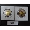 Image 1 : 2 - CanadIan Toonies - 24kt Gold Inlay - Sterling Silver Proof Coins 2002, 2003