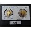 Image 2 : 2 - CanadIan Toonies - 24kt Gold Inlay - Sterling Silver Proof Coins 2002, 2003