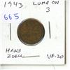 Image 1 : 1943 Lump on 3 in Date Canadian Small Cent. Hans Zoell variety. VF-20.