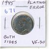 Image 1 : 1945 Steel Canadian 5 Cents Plating Error on both sides. VF-30. Scarce.
