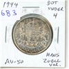 Image 1 : 1944 Canadian Silver 50 Cents with Dot under 4 in date. Hans Zoell variety. AU-50. Lustrous.