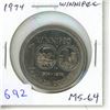 Image 1 : 1974 Canadian Nickel Dollar. Commemorates the 100th Anniversary of Winnipeg. MS-64.