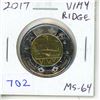 Image 1 : 2017 Vimy Ridge Memorial $2 Toonie. MS-64 from an original Royal Canadian Mint roll.