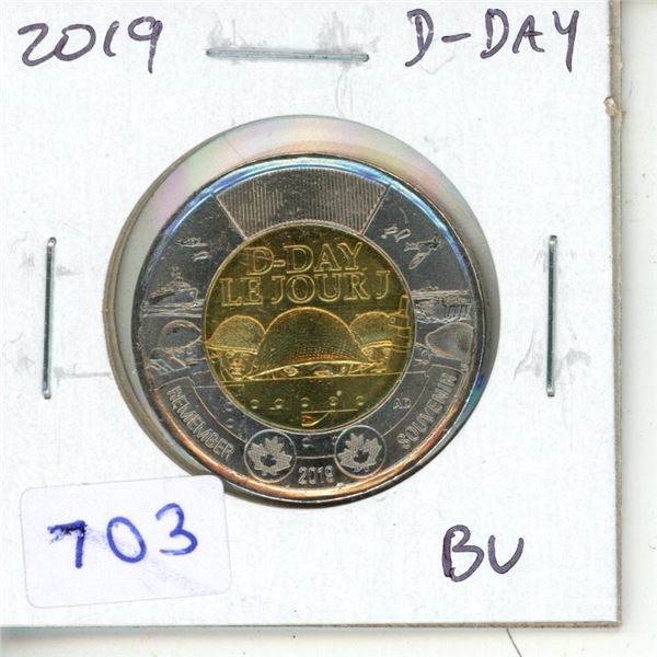 2019 D-Day $2 Toonie. BU. From an original Royal Canadian Mint roll.