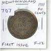 Image 1 : Newfoundland. 1911 Silver 50 Cents. First issue of new King George V. F-12.