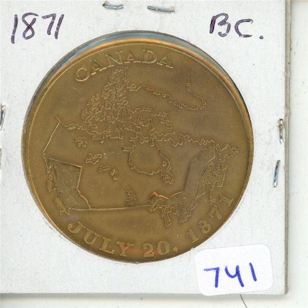 1871 – 1971 British Columbia Centennial brass medal. BU.