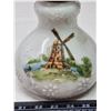 Image 2 : Milk glass oil lamp, w/ windmill & waterwheel painting on side - c/w chimney - 15"H