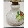 Image 5 : Milk glass oil lamp, w/ windmill & waterwheel painting on side - c/w chimney - 15"H