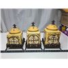3 Matching "Artimino" earthenware canisters, w/ iron holders