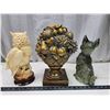 Image 5 : 3 Large decorative figurines - Owl, Terrier dog, & Fruit basket