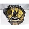 Image 2 : Vintage amber glass and metal hanging light fixture - Total 22"H - 13"x8"W