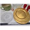 Image 2 : Bundle of household items - Platters, bowls, vases, large glass pitcher, red glass goblets, etc.