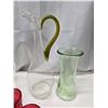 Image 6 : Bundle of household items - Platters, bowls, vases, large glass pitcher, red glass goblets, etc.