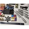 Image 4 : Large collection of treasures - Knives, figurines, tea lights, plates, toddler ice skates, binders, 