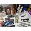 Image 6 : Large collection of treasures - Knives, figurines, tea lights, plates, toddler ice skates, binders, 