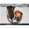Image 2 : Copper tea pot & colander, on metal w/ mirror tray