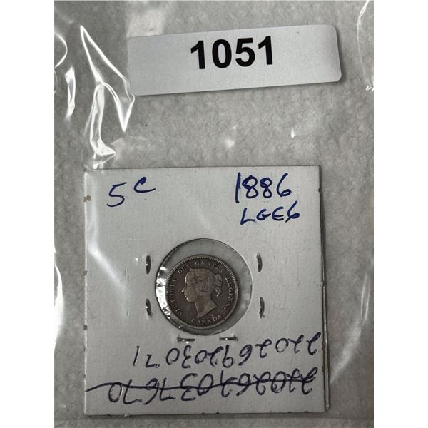 1886 CDN SILVER 5 CENT F-VF