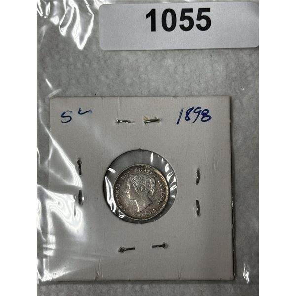 1898 CDN SILVER 5 CENT F-VF