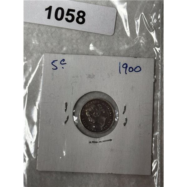 1900 CDN SILVER 5 CENT XF