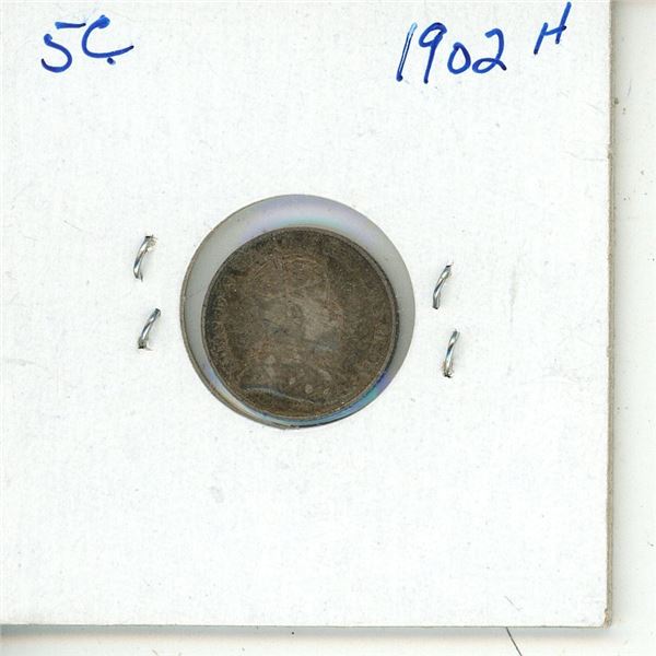 1902H CDN SILVER 5 CENT F